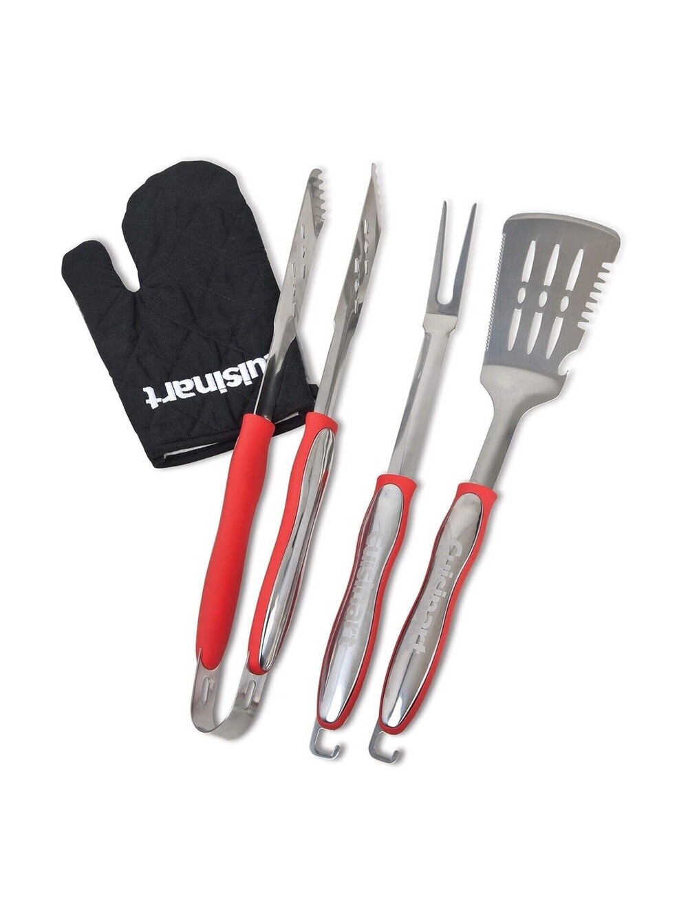 3 NEW Cuisinart Grilling Tool Set Grill Fork Spatula Tongs Professional Chef RED